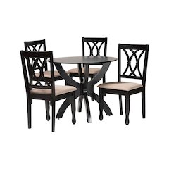 April Modern Sand Fabric and Dark Brown Finished Wood 5-Piece Dining Set