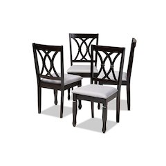 Gray Fabric Upholstered Espresso Brown Finished Wood Dining Chair Set of 4