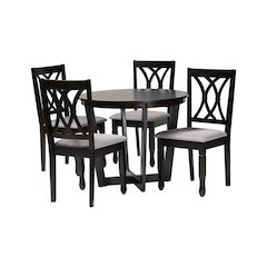 Aggie Modern Grey Fabric and Dark Brown Finished Wood 5-Piece Dining Set