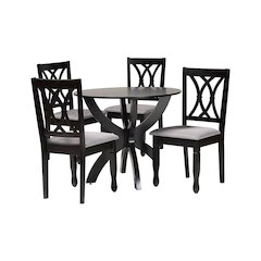 April Modern Grey Fabric and Dark Brown Finished Wood 5-Piece Dining Set
