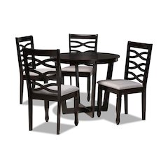 Grey Fabric Upholstered and Dark Brown Finished Wood 5-Piece Dining Set