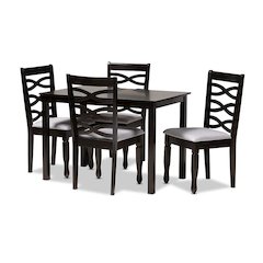 Gray Fabric Upholstered Espresso Brown Finished Wood 5-Piece Dining Set
