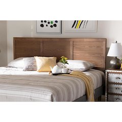 Raya Mid-Century Modern Walnut Brown Finished Wood King Size Headboard