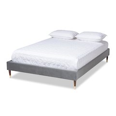 Full Size Wood Platform Bed Frame with Gold-Tone Leg Tips