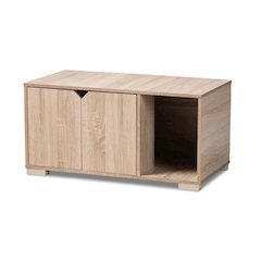 Oak Finished 2-Door Wood Cat Litter Box Cover House