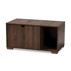 Walnut Brown Finished 2-Door Wood Cat Litter Box Cover House