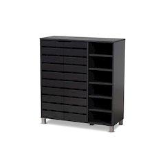 Dark Grey Finished 2-Door Wood Shoe Storage Cabinet with Open Shelves