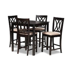Sand Fabric Upholstered Espresso Brown Finished 5-Piece Wood Pub Set
