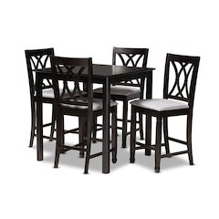 Gray Fabric Upholstered Espresso Brown Finished 5-Piece Wood Pub Set