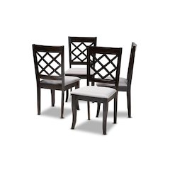 Grey Fabric Upholstered Espresso Brown Finished Wood Dining Chair Set of 4