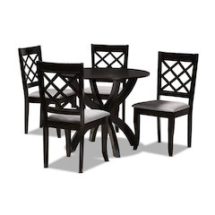 Grey Fabric Upholstered and Dark Brown Finished Wood 5-Piece Dining Set