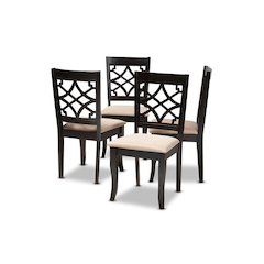 Sand Fabric Upholstered Espresso Brown Finished Wood Dining Chair Set of 4