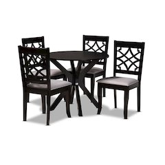 Grey Fabric Upholstered and Dark Brown Finished Wood 5-Piece Dining Set