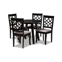 Grey Fabric Upholstered and Dark Brown Finished Wood 5-Piece Dining Set