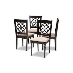 Sand Fabric Upholstered Espresso Brown Finished Wood Dining Chair Set of 4