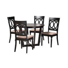 Estelle Modern Beige Fabric and Dark Brown Finished Wood 5-Piece Dining Set