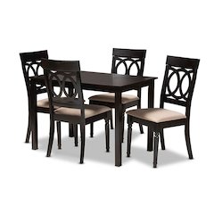 Sand Fabric Upholstered Espresso Brown Finished 5-Piece Wood Dining Set