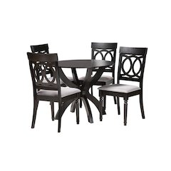 Velia Modern Grey Fabric and Dark Brown Finished Wood 5-Piece Dining Set