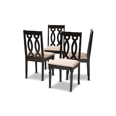 Sand Fabric Upholstered Espresso Brown Finished Wood Dining Chair Set of 4