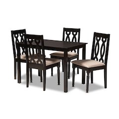 Sand Fabric Upholstered Espresso Brown Finished 5-Piece Wood Dining Set
