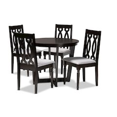 Grey Fabric Upholstered and Dark Brown Finished Wood 5-Piece Dining Set