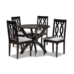 Grey Fabric Upholstered and Dark Brown Finished Wood 5-Piece Dining Set