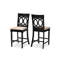 Fabric Upholstered Espresso Brown Finished 2-Piece Wood Counter Stool Set of 4