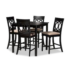 Sand Fabric Upholstered Espresso Brown Finished 5-Piece Wood Pub Set