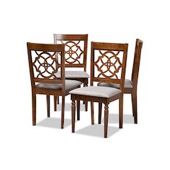 Grey Fabric Upholstered and Walnut Brown Finished Wood 4-Piece Dining Chair Set
