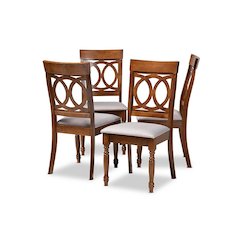 Grey Fabric Upholstered and Walnut Brown Finished Wood 4-Piece Dining Chair Set