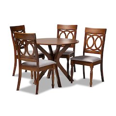 Grey Fabric Upholstered and Walnut Brown Finished Wood 5-Piece Dining Set