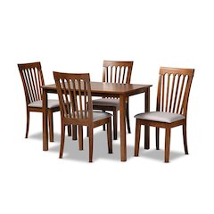 Grey Fabric Upholstered and Walnut Brown Finished Wood 5-Piece Dining Set