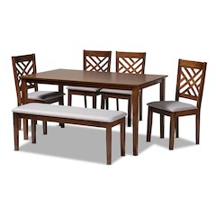 Grey Fabric Upholstered and Walnut Brown Finished Wood 6-Piece Dining Set