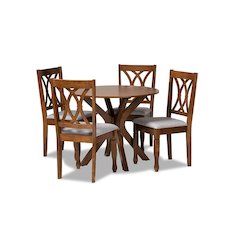 Grey Fabric Upholstered and Walnut Brown Finished Wood 5-Piece Dining Set