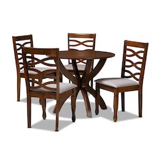 Grey Fabric Upholstered and Walnut Brown Finished Wood 5-Piece Dining Set