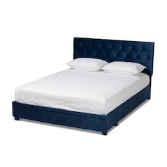 Navy Blue Velvet Fabric Upholstered 2-Drawer Queen Size Platform Storage Bed