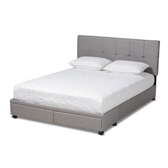 Netti Light Grey Fabric Upholstered 2-Drawer Queen Size Platform Storage Bed