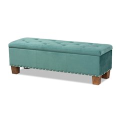 Teal Blue Velvet Fabric Upholstered Button-Tufted Storage Ottoman Bench