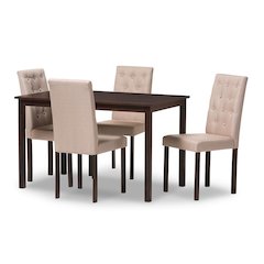 5-Piece Dark Brown Finished Beige Fabric Upholstered Dining Set