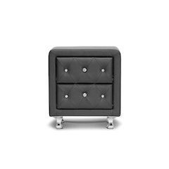 Baxton Studio Stella Crystal Tufted Black Upholstered Modern Nightstand