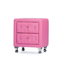 Stella Crystal Tufted Pink Leather Modern Nightstand