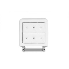 Baxton Studio Stella Crystal Tufted White Upholstered Modern Nightstand