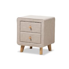 Baxton Studio Jonesy Mid-Century Beige Linen Upholstered 2-Drawer Nightstand