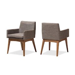 Walnut Wood Finishing and Gravel Fabric Upholstered Arm Chair (Set of 2)