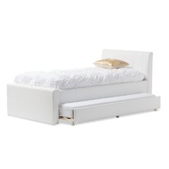 Cosmo Modern and Contemporary White Faux Leather Twin Size Trundle Bed