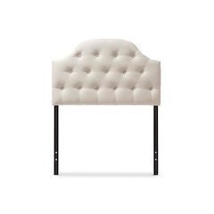 Light Beige Fabric Upholstered Button-Tufted Scalloped Twin Size Headboard