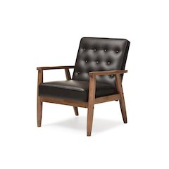Mid-century Retro Modern Brown Faux Leather Upholstered Wooden Lounge Chair