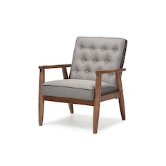 Sorrento Mid-century Retro Modern Grey Fabric Upholstered Wooden Lounge Chair