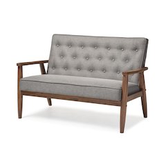Grey Fabric Upholstered Wooden 2-seater Loveseat