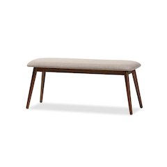 Modern Light Grey Fabric and "Oak" Medium Brown Finishing Wood Dining Bench